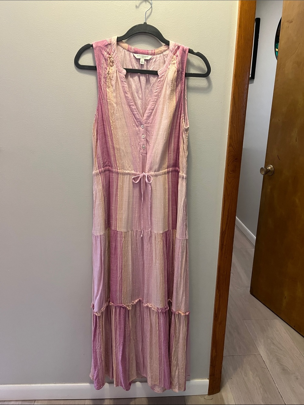 Liverpool Pink and Cream Striped Sleeveless Maxi Dress